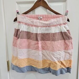 LOFT Striped Linen Blend Drawstring Waist Mini Skirt Women's Size Medium Pastel